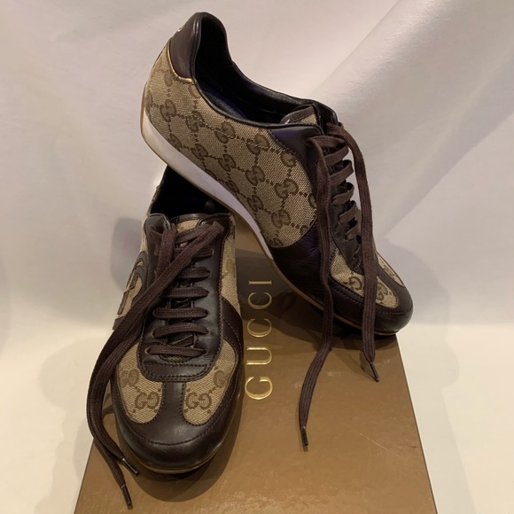 Gucci Shoes - Gucci GG Print Canvas Shoes with Leather Trim.